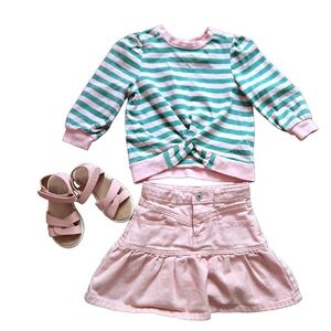 Seed Heritage Outfit Bundle 3T Pink Denim Skirt + Stripe Top + Leather Sandals